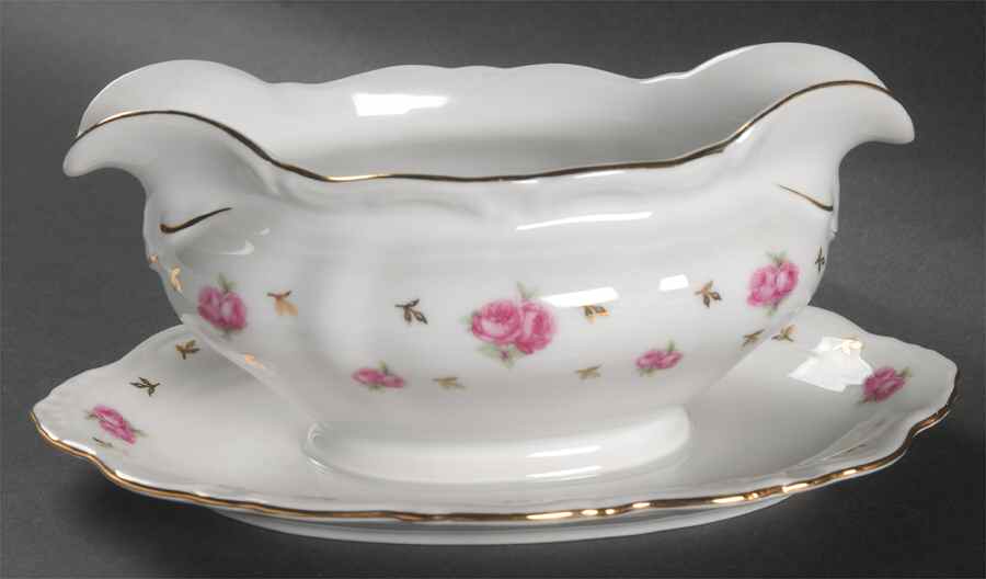 Heritage (Rosebuds) Gravy Boat with Attached Underplate by Winterling - Bavaria-1