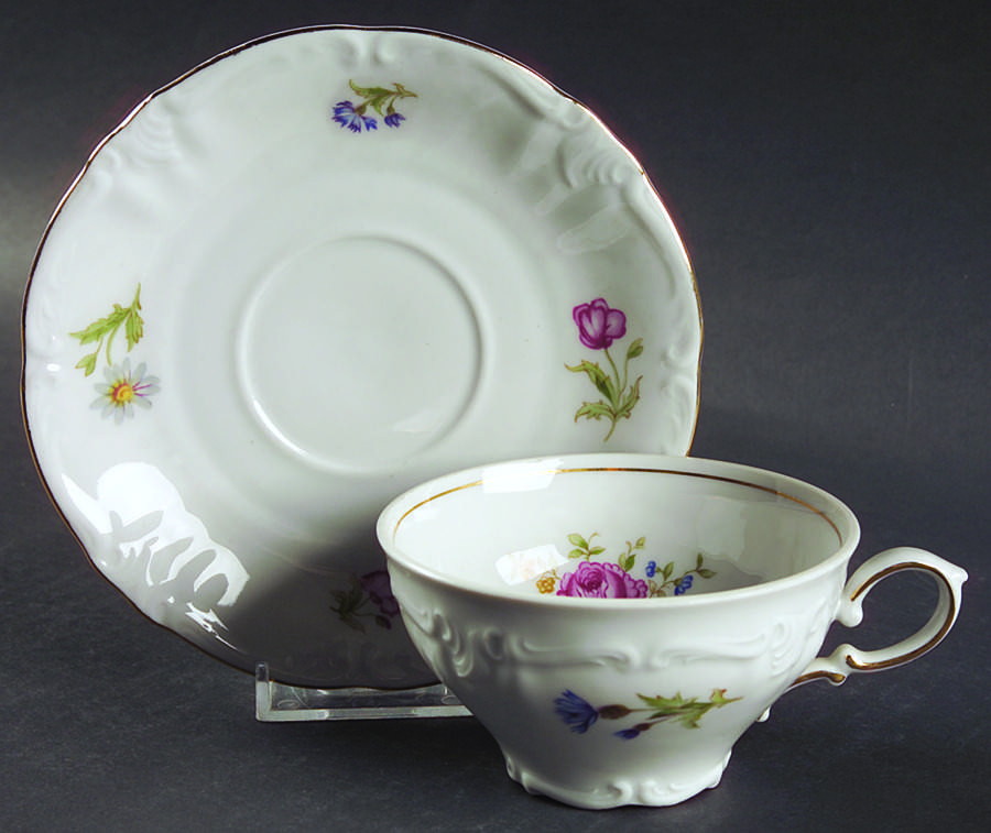 Mignon (Gold Backstamp, Scalloped) Flat Cup & Saucer Set by Winterling - Bavaria-1