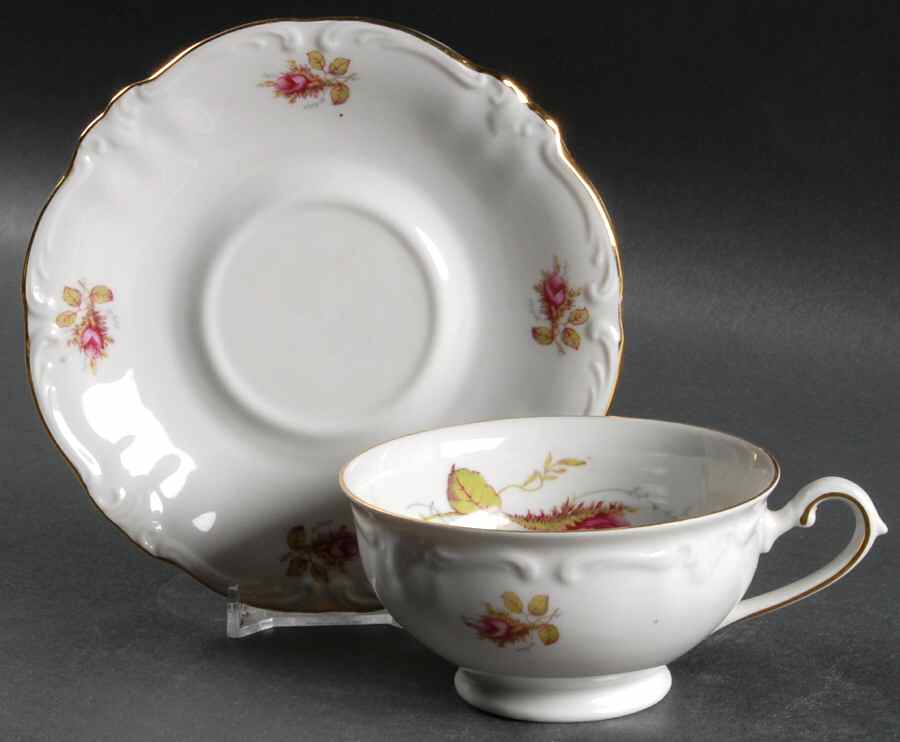 Moss Rose Footed Cup & Saucer Set by Winterling - Bavaria-1