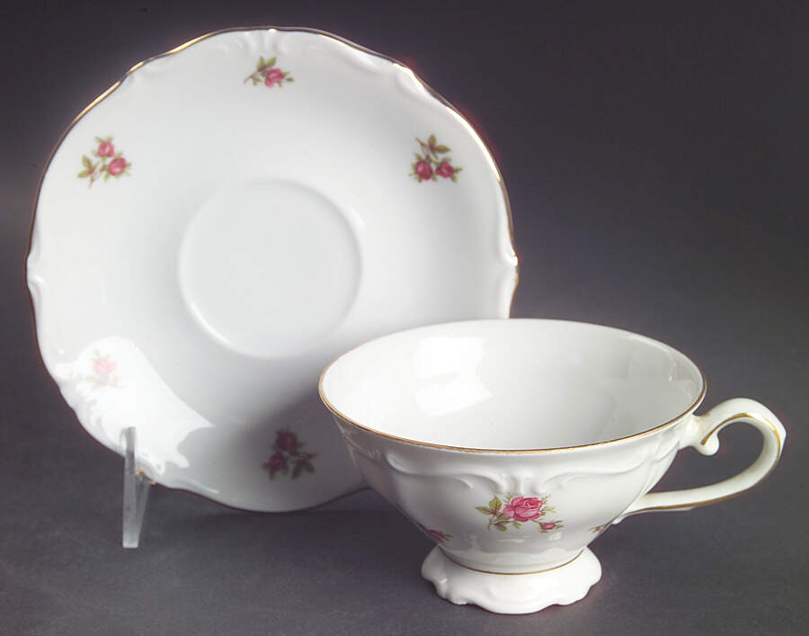 Rosebud (Rim Shape) Footed Cup & Saucer Set by Winterling - Bavaria-1