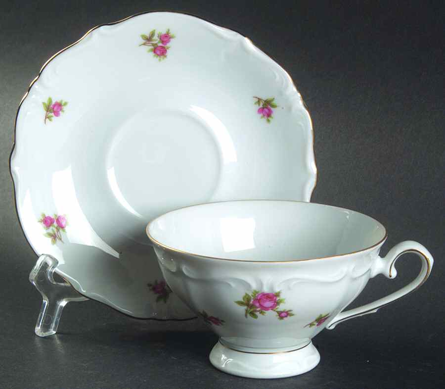 Rosebud (Rim Shape) Footed Cup & Saucer Set by Winterling - Bavaria-1