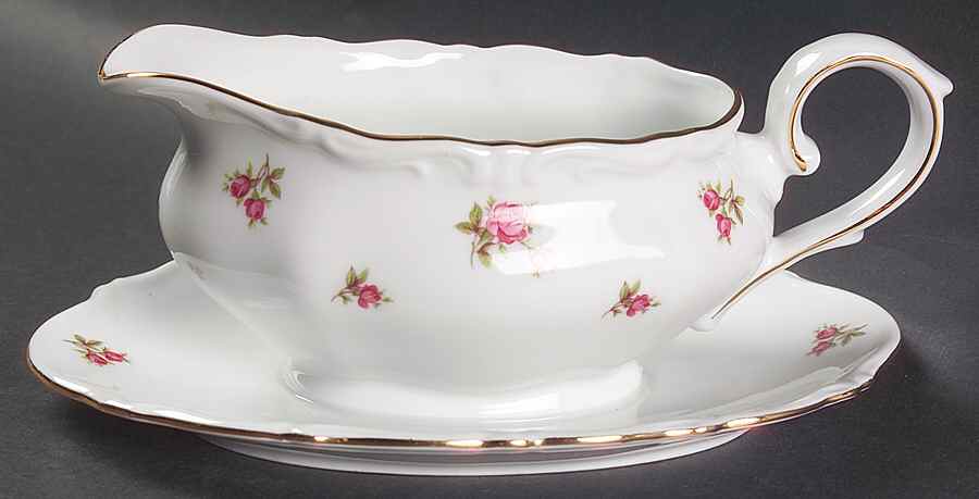 Rosebud (Rim Shape) Gravy Boat with Attached Underplate by Winterling - Bavaria-1