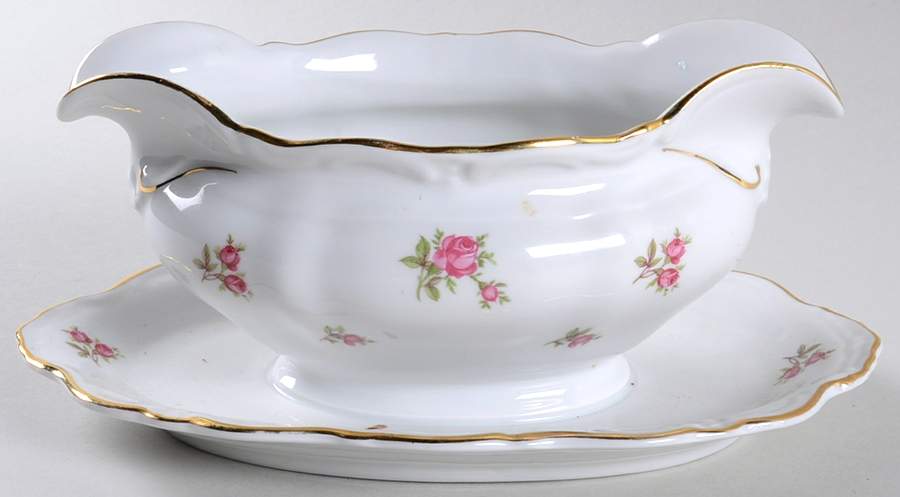 Rosebud (Rim Shape) Gravy Boat with Attached Underplate by Winterling - Bavaria-1