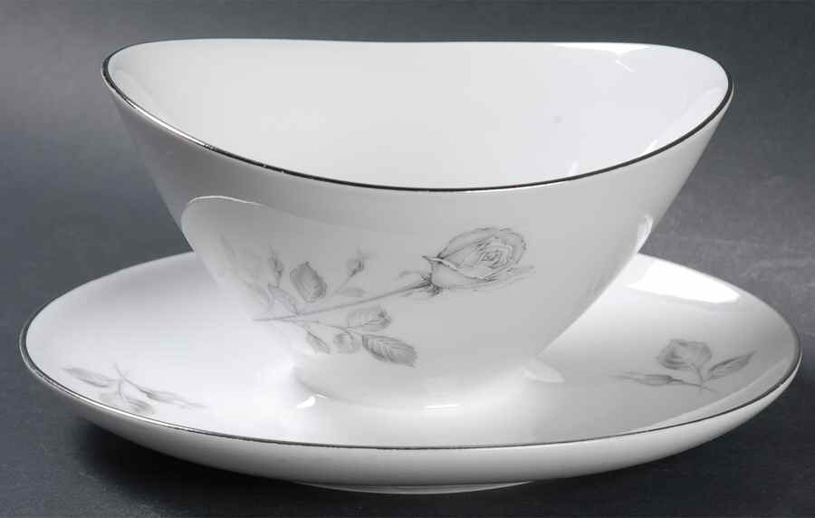 Snow Rose Gravy Boat with Attached Underplate by Winterling - Bavaria-1