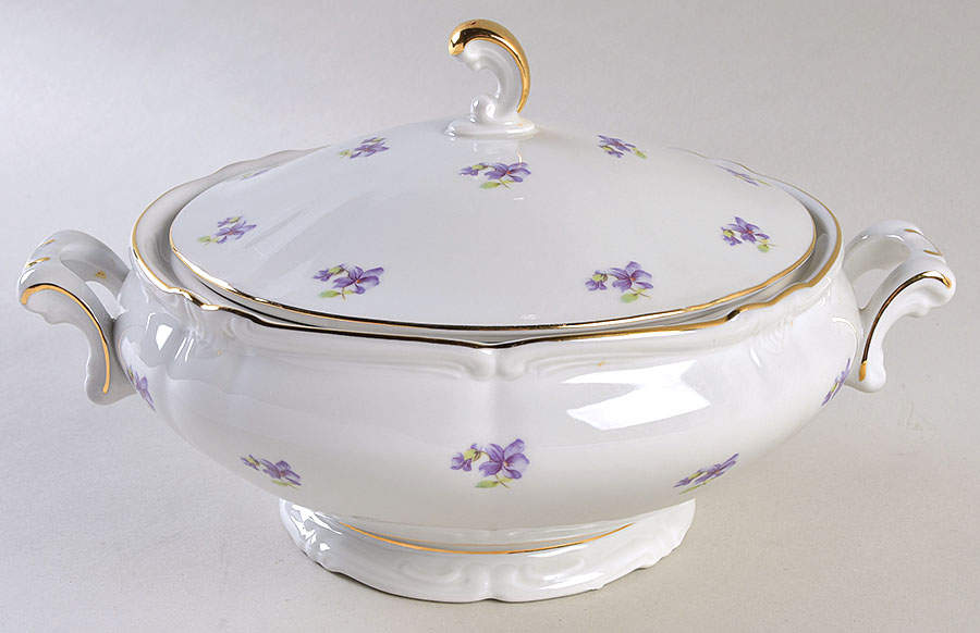 Violets Round Covered Vegetable by Winterling - Bavaria-1