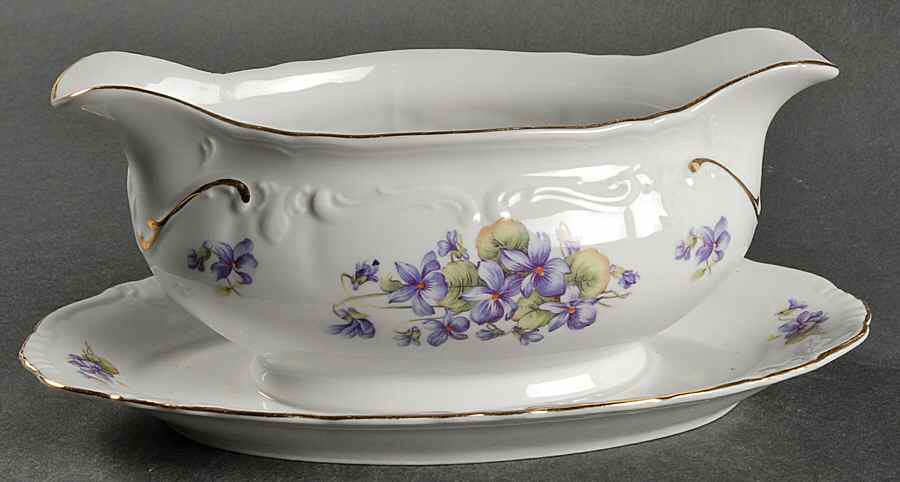 Violets Gravy Boat with Attached Underplate by Winterling - Bavaria-1