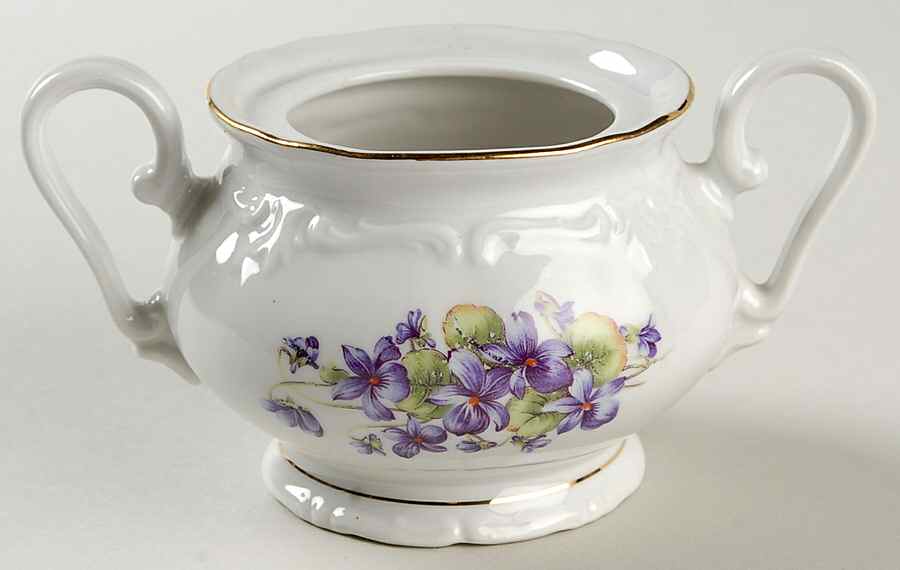 Violets Sugar Bowl No Lid by Winterling - Bavaria-1