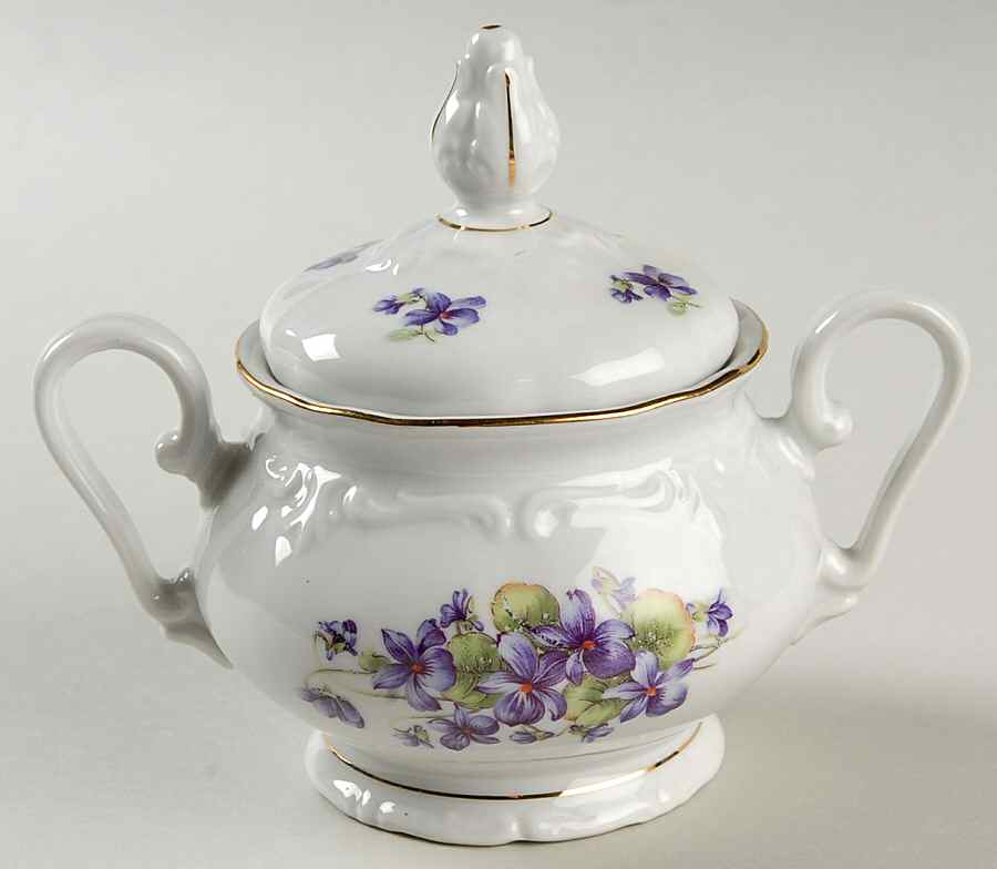 Violets Sugar Bowl & Lid by Winterling - Bavaria-1
