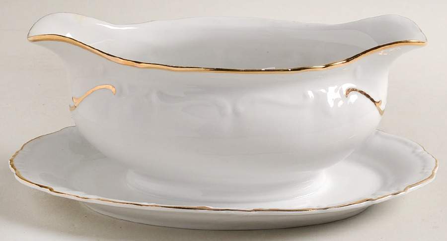 Heirloom Gold Gravy Boat with Attached Underplate by Winterling - Bavaria-1