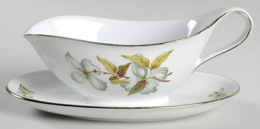Dogwood (Smooth, Coupe) Gravy Boat with Attached Underplate by Winterling - Bavaria-1