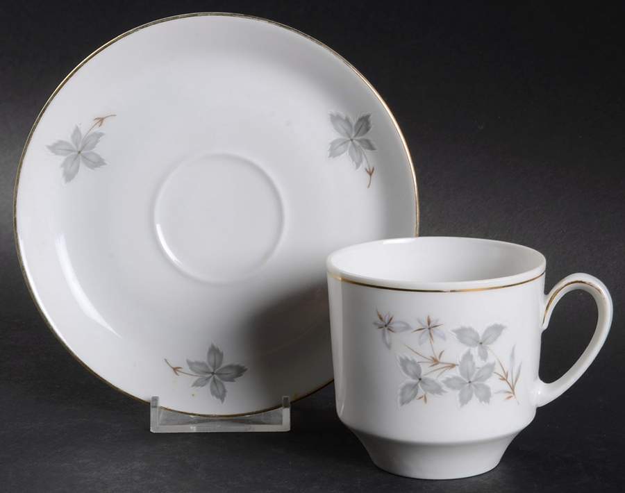 Gray Leaf Flat Cup & Saucer Set by Winterling - Bavaria-1