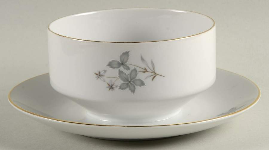 Gray Leaf Gravy Boat with Attached Underplate by Winterling - Bavaria-1