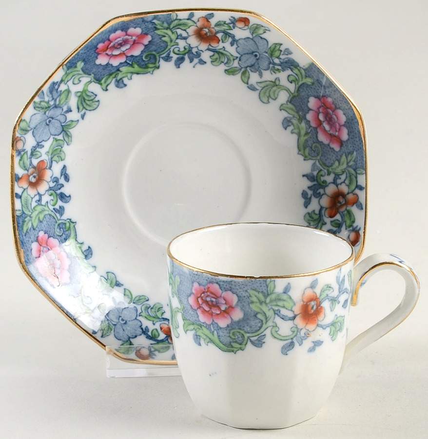 Antique Pink Flat Demitasse Cup & Saucer Set by F Winkle-1