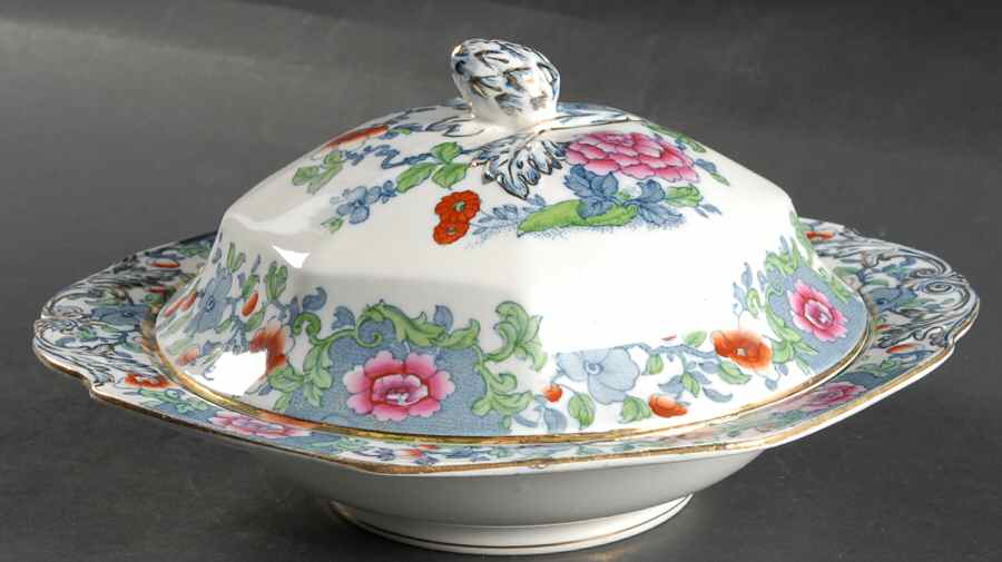 Antique Pink Round Covered Vegetable by F Winkle-1