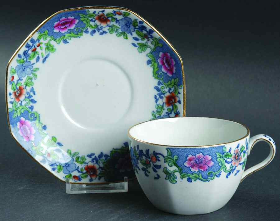 Antique Pink Flat Cup & Saucer Set by F Winkle-1
