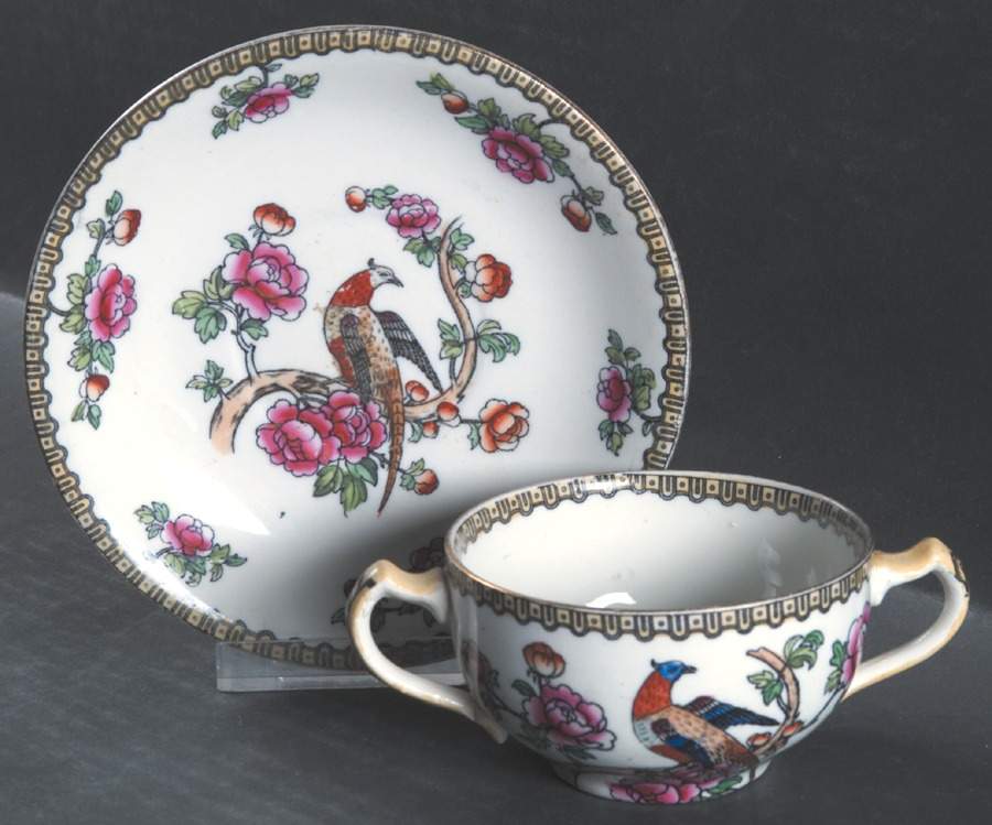 Pheasant (Smooth) Flat Bouillon Cup & Saucer by F Winkle-1