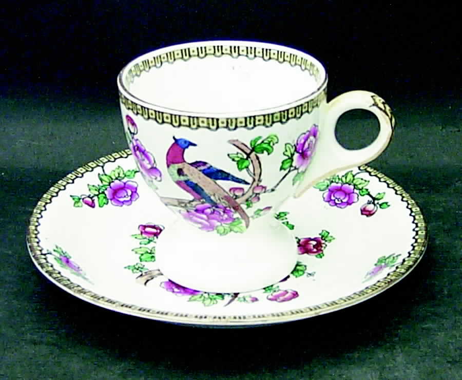 Pheasant (Smooth) Footed Cup & Saucer Set by F Winkle-1