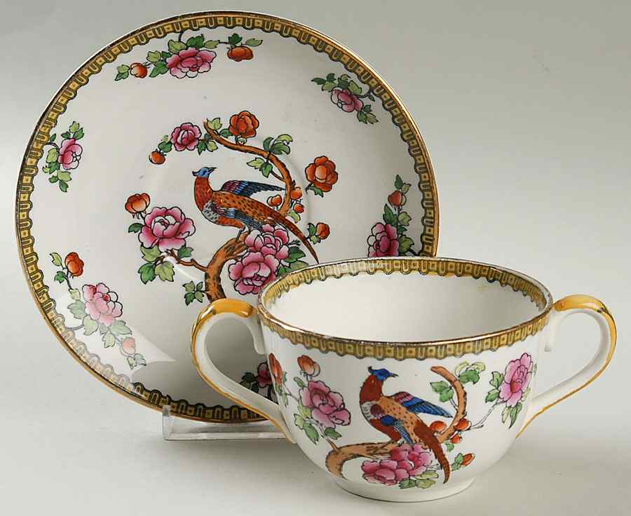 Pheasant (Smooth) Flat Bouillon Cup & Saucer by F Winkle-1