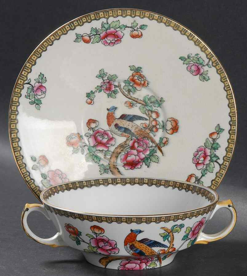 Pheasant (Smooth) Flat Cream Soup Bowl & Saucer Set by F Winkle-1