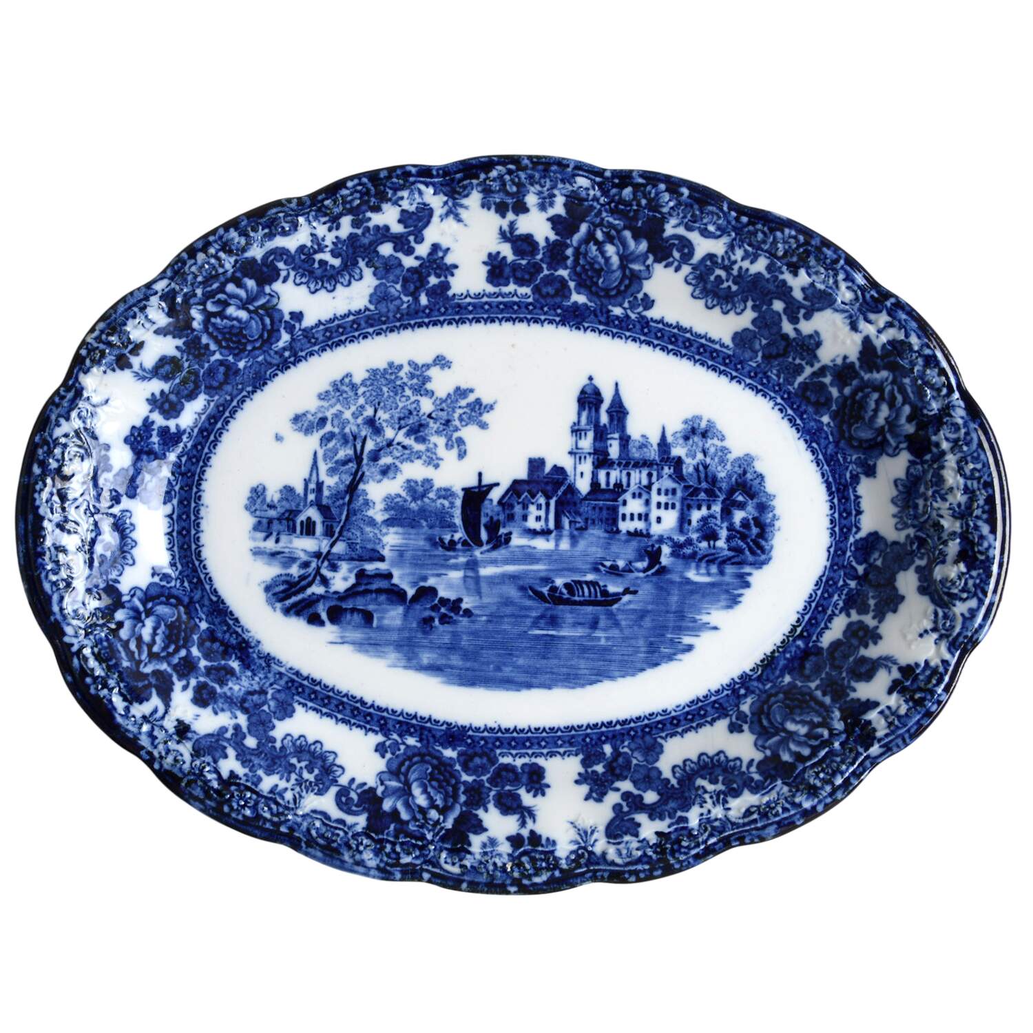 Togo (Flow Blue) 10" Oval Serving Platter by F Winkle-1