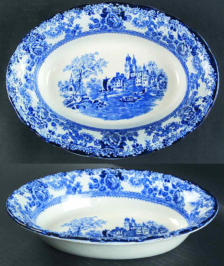 Togo (Flow Blue) 10" Oval Vegetable Bowl by F Winkle-1