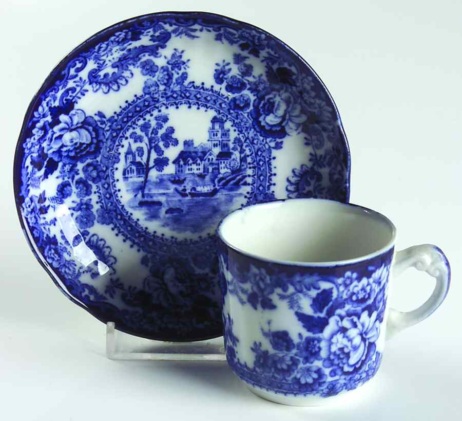 Togo (Flow Blue) Flat Demitasse Cup & Saucer Set by F Winkle-1
