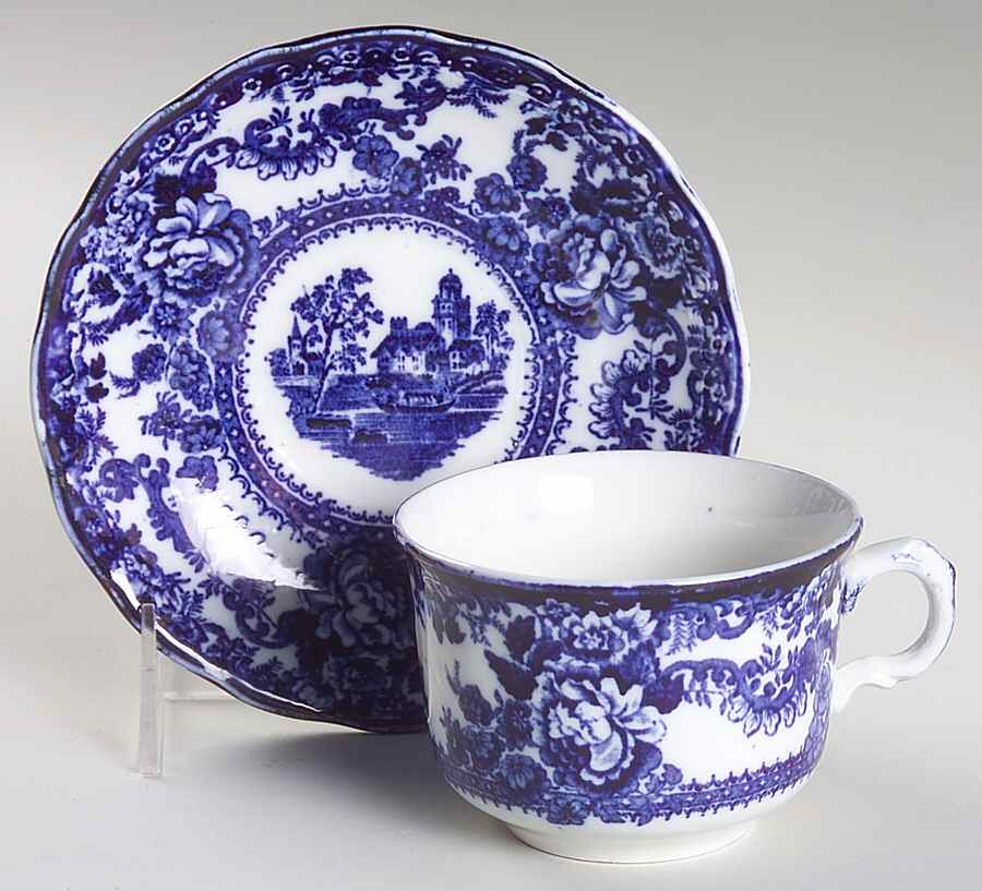 Togo (Flow Blue) Flat Cup & Saucer Set by F Winkle-1