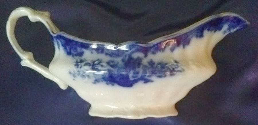 Arcadia (Flow Blue) Gravy Boat by Arthur J Wilkinson-1