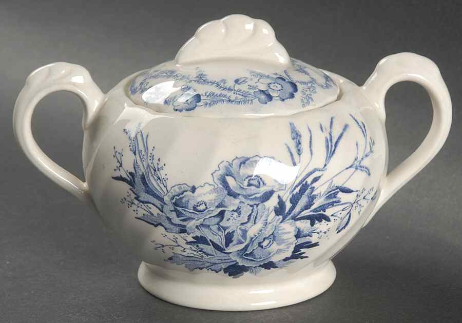 Harvest Blue Sugar Bowl & Lid by Arthur J Wilkinson-1