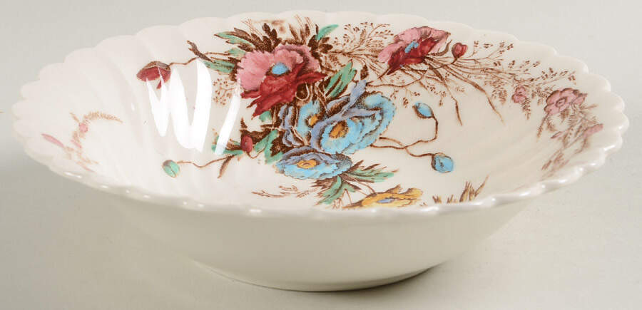 Harvest Brown Multicolor (Pink Floral Rim) Coupe Cereal Bowl by Arthur J Wilkinson-1