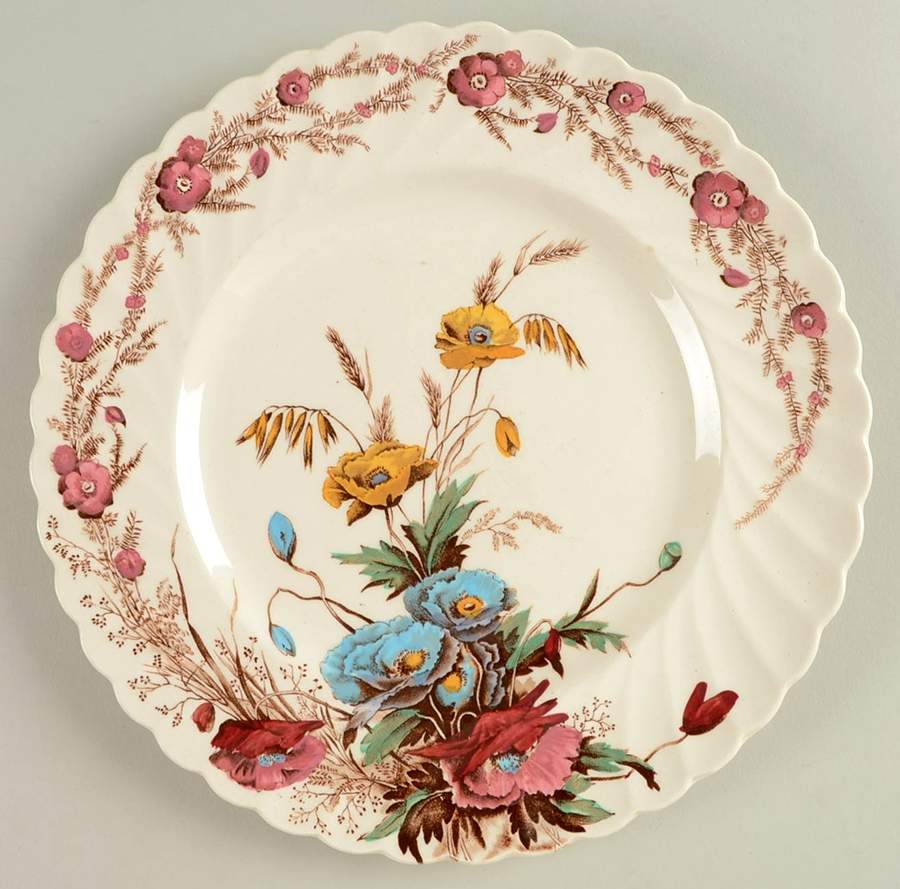 Harvest Brown Multicolor (Pink Floral Rim) Luncheon Plate by Arthur J Wilkinson-1
