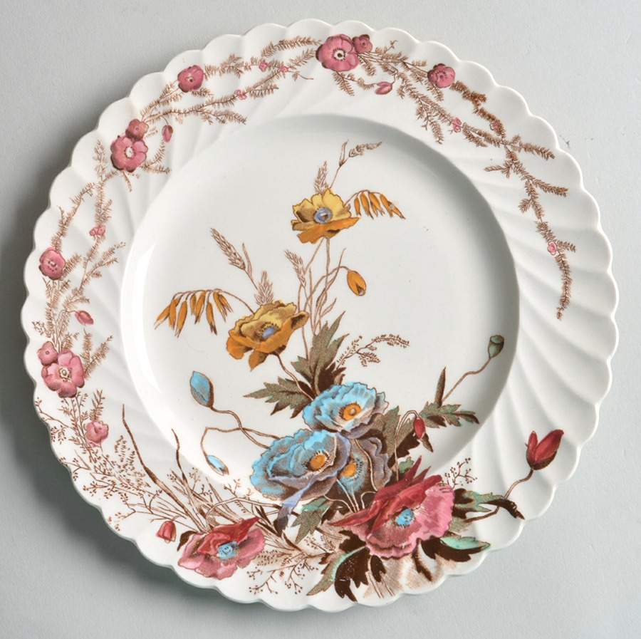 Harvest Brown Multicolor (Pink Floral Rim) Salad Plate by Arthur J Wilkinson-1