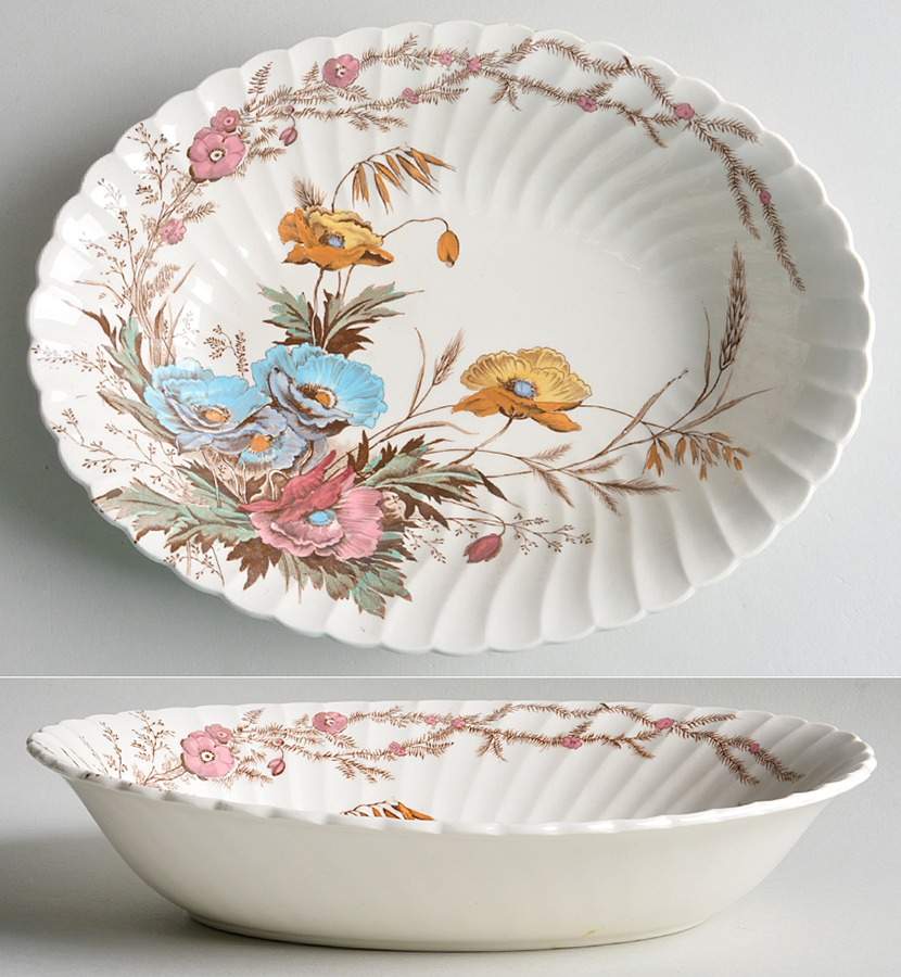 Harvest Brown Multicolor (Pink Floral Rim) 9" Oval Vegetable Bowl by Arthur J Wilkinson-1