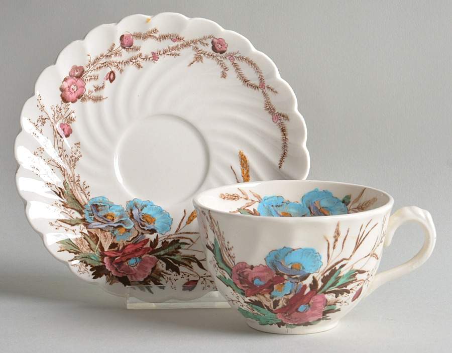 Harvest Brown Multicolor (Pink Floral Rim) Flat Cup & Saucer Set by Arthur J Wilkinson-1