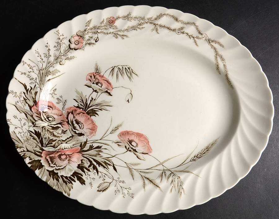 Harvest Pink and Brown 12" Oval Serving Platter by Arthur J Wilkinson-1