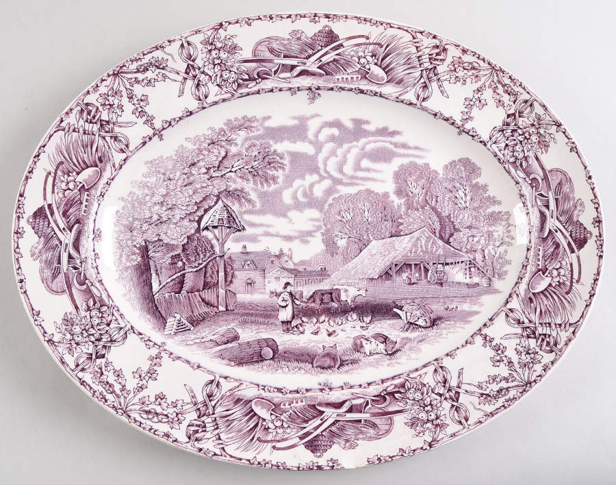 Pastoral Davenport Amethyst 13" Oval Serving Platter by Arthur J Wilkinson-1