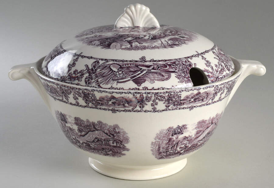 Pastoral Davenport Amethyst Tureen &  Lid by Arthur J Wilkinson-1