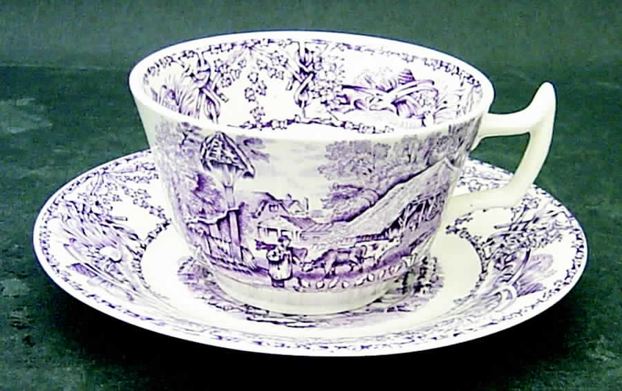 Pastoral Davenport Amethyst Flat Cup & Saucer Set by Arthur J Wilkinson-1
