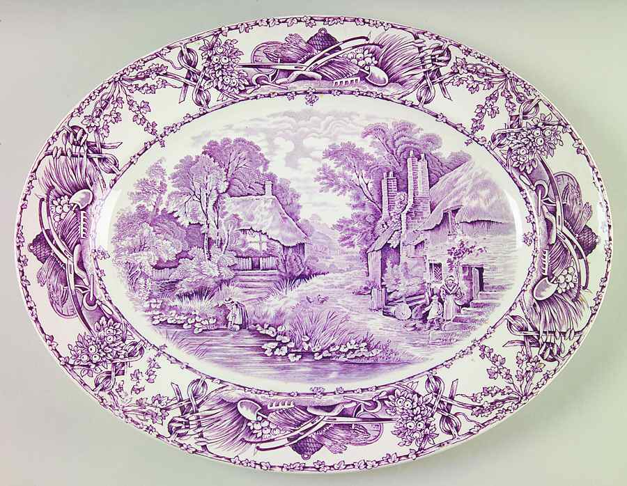 Pastoral Davenport Amethyst 15" Oval Serving Platter by Arthur J Wilkinson-1