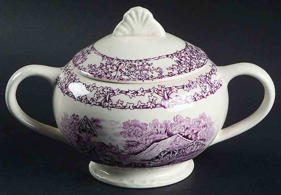 Pastoral Davenport Amethyst Sugar Bowl & Lid by Arthur J Wilkinson-1