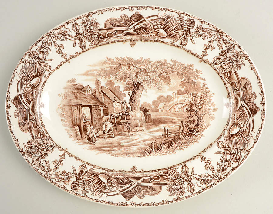 Pastoral Davenport Brown 12" Oval Serving Platter by Arthur J Wilkinson-1