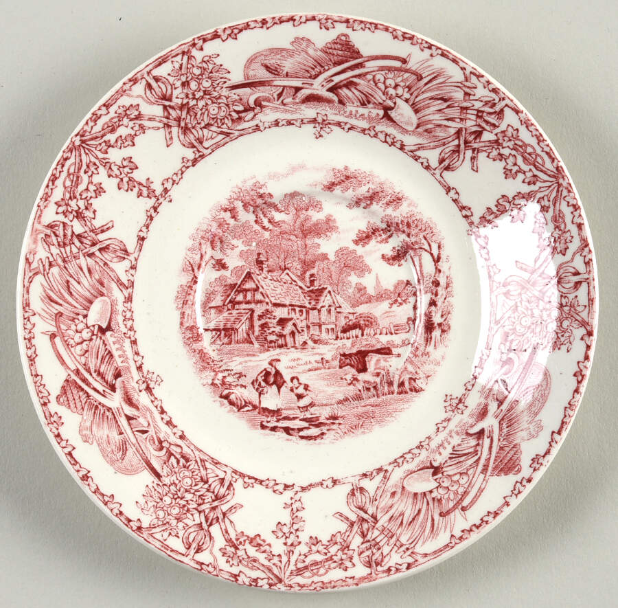 Pastoral Davenport Red Saucer by Arthur J Wilkinson-1