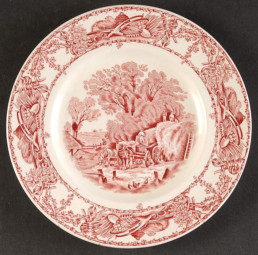Pastoral Davenport Red Bread & Butter Plate by Arthur J Wilkinson-1