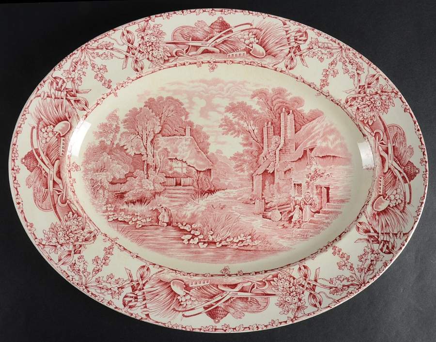 Pastoral Davenport Red 16" Oval Serving Platter by Arthur J Wilkinson-1