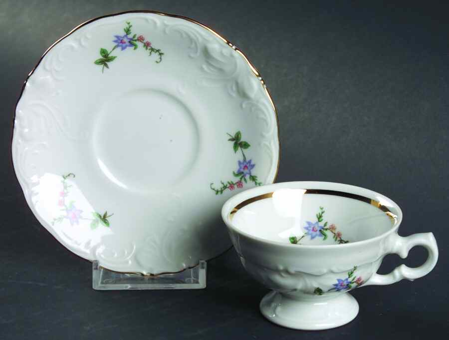 Bavarian Rose Footed Demitasse Cup & Saucer Set by Walbrzych-1