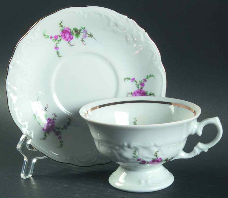Bavarian Rose Footed Cup & Saucer Set by Walbrzych-1