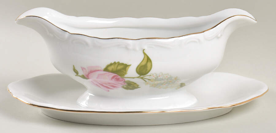 Briar Rose Gravy Boat with Attached Underplate by Walbrzych-1