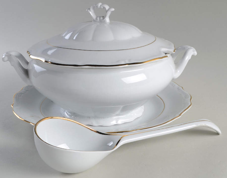 Empire (Gold Trim) Tureen & Lid w/Ladle & Underplate by Walbrzych-1
