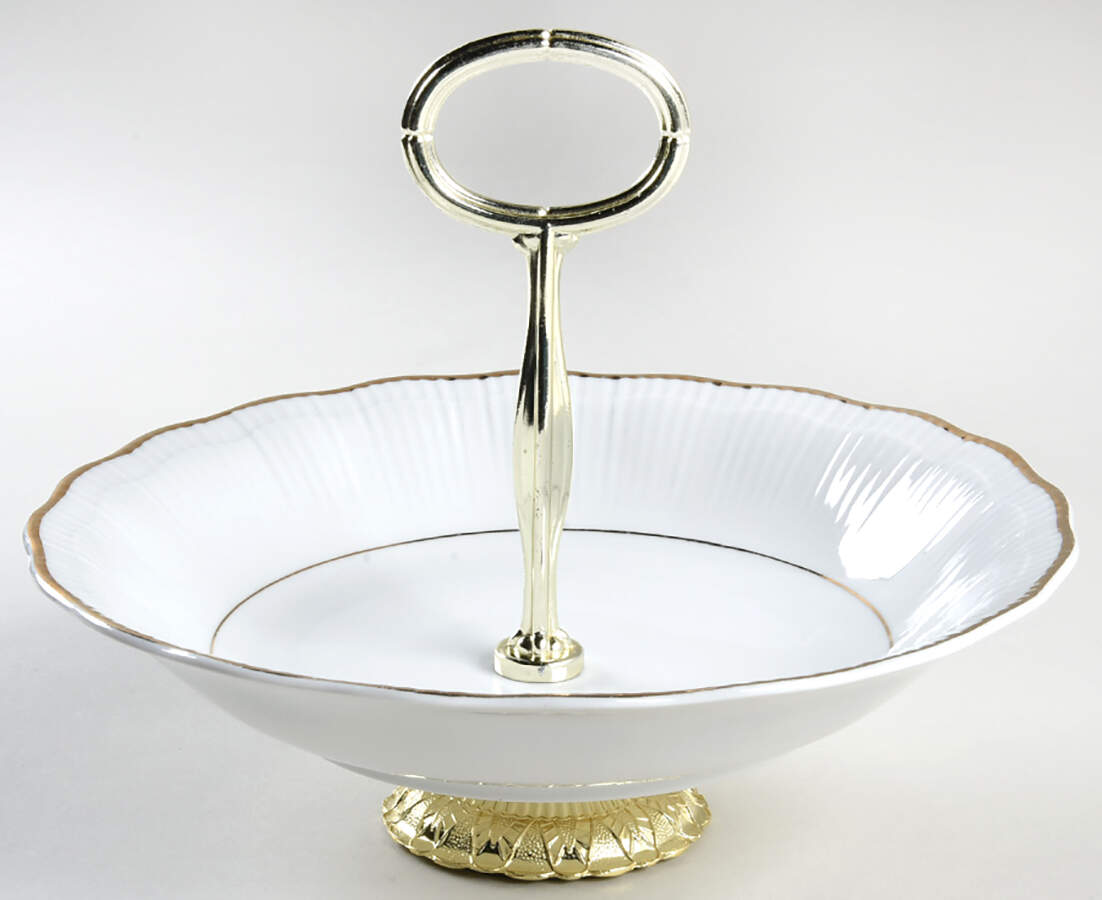 Empire (Gold Trim) 6"-7" Handled Footed Nut Dish HC by Walbrzych-1