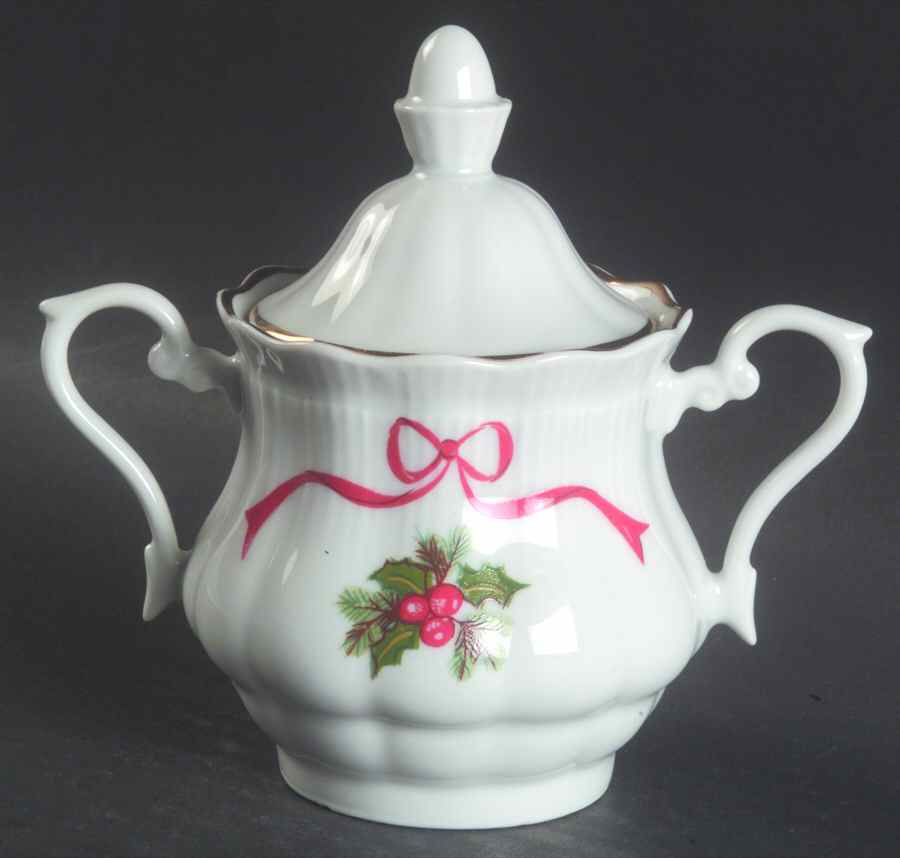 Holiday Ribbon (Ribbed) Sugar Bowl & Lid by Walbrzych-1